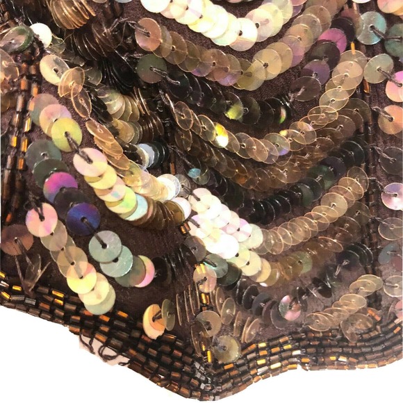 Sequined Silk Tank Top Brown Iridescent Beaded M - Picture 4 of 11